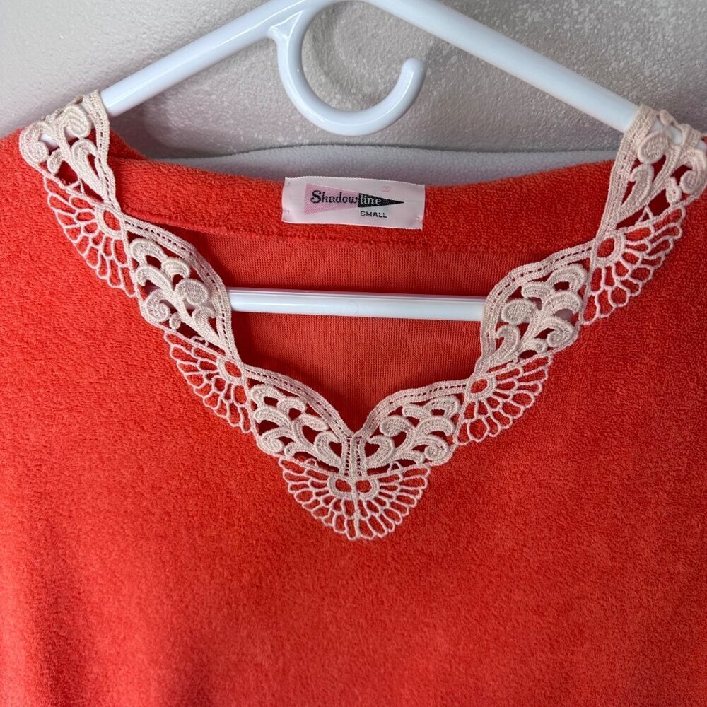Shadowline Vintage 70s Terry Cloth Maxi Dress Swim Coverup Size S Orange Lace - Picture 4 of 14